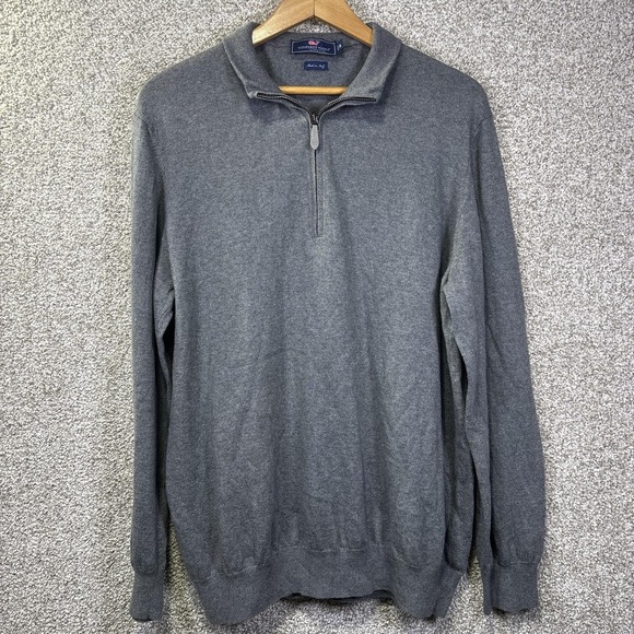 Vineyard Vines Other - Vineyard Vines Sweater Mens XL Gray Cotton Cashmere 1/4 Zip Mock Neck Italy